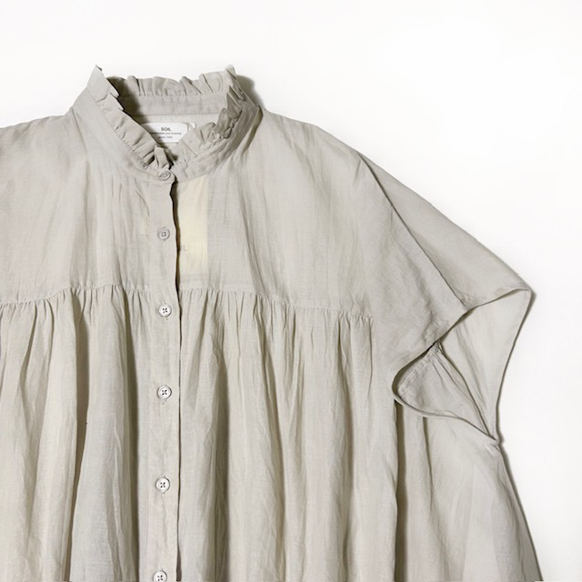 SOIL SUPER FINE VOIL with SELVEGE FRILL COLLAR FRENCH/SL SHIRT
