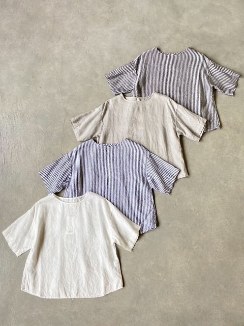 PRIT フレンチリネン平織5分袖プルオーバー