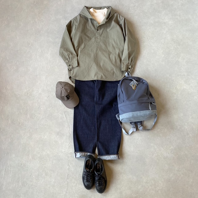 HTS (HARROW TOWN STORES) COTTON HERRINGBONE WASH HOODED PULLOVER SHIRT