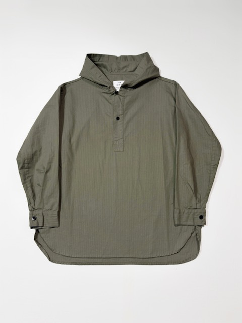 HTS (HARROW TOWN STORES)  COTTON HERRINGBONE WASH  HOODED PULLOVER SHIRT