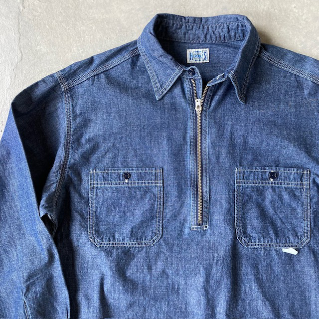 UNION HERCULES MADE インディゴダンガリーハーフZIPシャツ