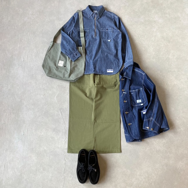 UNION HERCULES MADE インディゴダンガリーハーフZIPシャツ