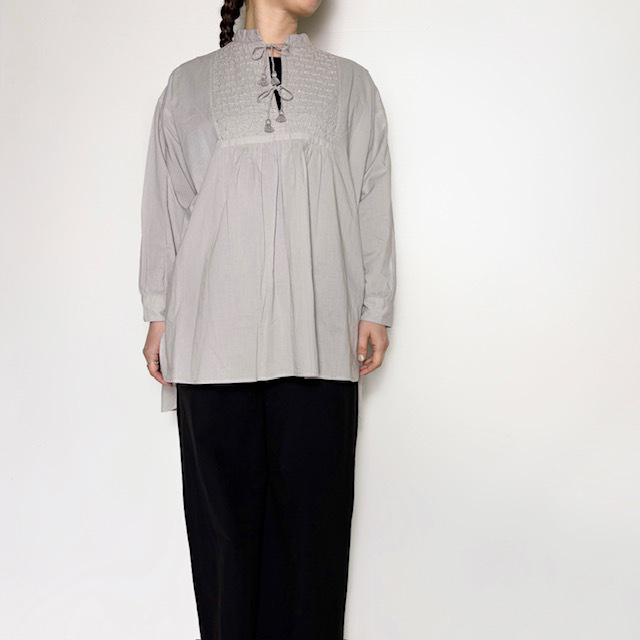 maison de soil 60s ORGANIC CAMBRIC WITH EMB BANDED COLLAR EMB TUNIC